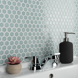 Merola Tile Tribeca Porcelain Mosaic Wall & Floor Tile Porcelain Green/Gray, 1.0 H 1.0 W 0.23 D in