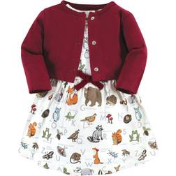 Touched By Nature Girls Organic Cotton Dress and Cardigan, Woodland Alphabet, Toddler