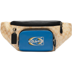 Coach Track Belt Bag In Colorblock Signature Canvas with Coach Stamp - Black Antique Nickel/Light Khaki/Blue Jay Multi