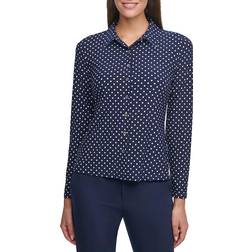 Tommy Hilfiger Women's Long Sleeve Collared Button Front Top - Midnight/Ivory