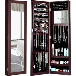 Costway Wall Door Mounted Mirrored Jewelry Cabinet Storage Organizer-Brown