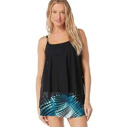 Coco Reef Current Mesh-Layer Bra-Sized Tankini Top In Black