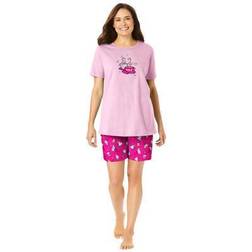 Plus Women's Knit PJ Short Set by Dreams & Co. in Pink Tea Cup Size 6X Pajamas