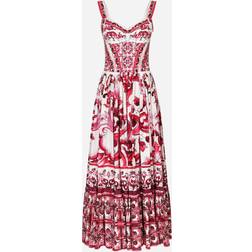 Dolce & Gabbana Kleider Longuette-Bustierkleid aus Popeline Majolika-Print Mehrfarbig female