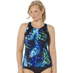 Swimsuits For All Plus Women's Chlorine Resistant High Neck Racerback Tankini Top in Green Size 18