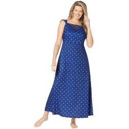Plus Women's Long Supportive Gown by Dreams & Co. in Evening Blue Dot Size 2X
