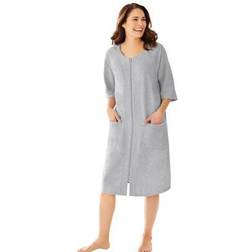 Plus Women's Short French Terry Zip-Front Robe by Dreams & Co. in Heather Grey Size 5X
