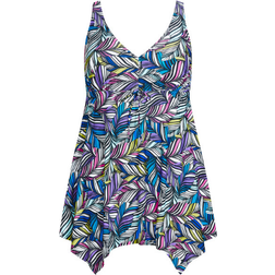 Evans Sharkbite Swim Dress Plus Size - Multi Feather