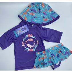 Uv skinz upf girls' 3-piece swim set 12/18m, purple narwhals