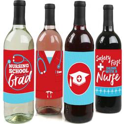 Big Dot of Happiness Nurse Graduation Medical Nursing Party Decor Wine Bottle Label Stickers 4 Ct Red Red