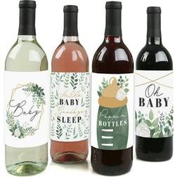 Big Dot of Happiness Boho botanical baby greenery baby shower decor wine bottle label stickers 4 ct