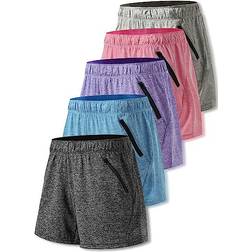 Liberty Women's Workout Gym Shorts 5-pack - Heather Black/Blue/Purple/Pink/Grey