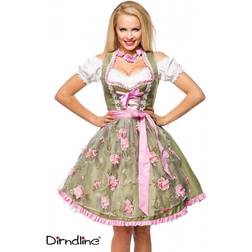 2tlg. Luxus Dirndl mit Blumenschürze grün/rosa