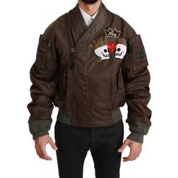 Dolce & Gabbana Brown Beaded Crown Skull Logo Men's Jacket