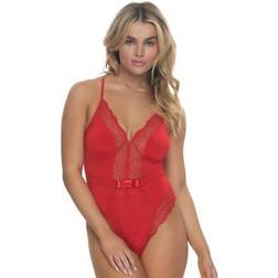 Jezebel Women's Henny Lace Accent Lingerie Bodysuit Red Red