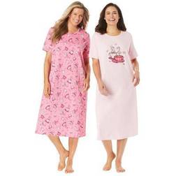 Plus Women's 2-Pack Long Sleepshirts by Dreams & Co. in Pink Tea Cup Size 3X/4X Nightgown