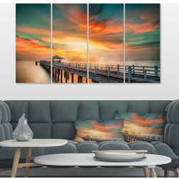 Design Art Wooden Pier - 4 Panels Landscape Photo Canvas Print Wall Decor