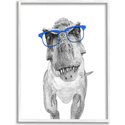 Stupell Industries Adorable Monochrome T-Rex Dinosaur Blue Glasses Annalisa Latella Framed Art