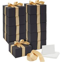 10 pack black gift boxes with lids, ribbons, greeting cards for presents, 8x8x4"