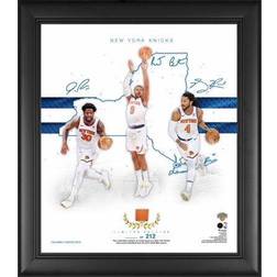 New York Knicks Facsimile Signatures 15 x 17 2020-21 Franchise Foundations Collage with Piece of Game-Used