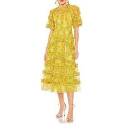 Mac Duggal Floral Flutter Sleeve Ruffle Mesh A-line Dress