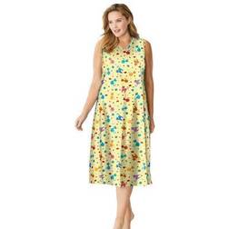 Plus Women's Long Sleeveless Sleepshirt by Dreams & Co. in Yellow Cats Size 3X/4X Nightgown