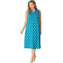 Plus Women's Long Sleeveless Sleepshirt by Dreams & Co. in Deep Teal Hearts Size 7X/8X Nightgown