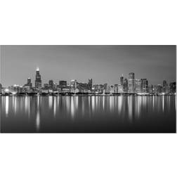 Design Art Chicago Skyline at Night Black and White Framed Art