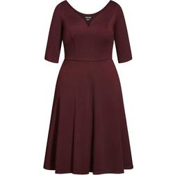 City Chic Cute Girl Elbow Sleeve Dress Plus Size - Dark Ruby