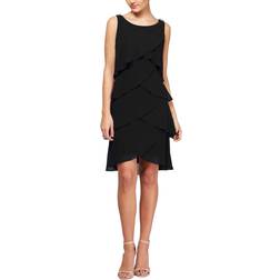 SL Fashions Tiered Chiffon Dress - Black