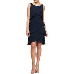 SL Fashions Tiered Chiffon Dress - Navy