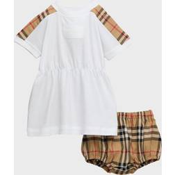 Burberry White Checked Cotton Dress and Bloomers 1-18 Months Months