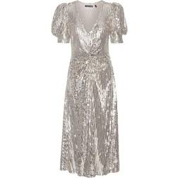 ROTATE Birger Christensen Sequin Midi Slit Dress - Silver