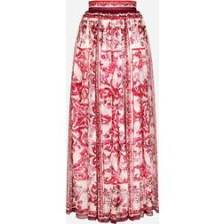 Dolce & Gabbana Long majolica-print chiffon skirt tris_maioliche_fuxia