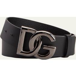 Dolce & Gabbana Men's Logo Leather Belt Black/Silver