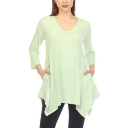 White Mark Empire Cut V-Neck Tunic Top - Sage