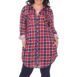 White Mark Piper Stretchy Plaid Tunic Top Plus Size - Burgundy/Blue