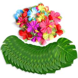60pcs tropical party decorations supplies palm leaves multi color