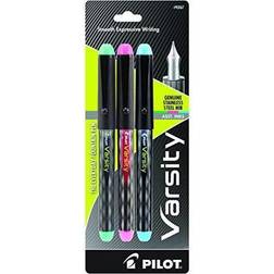 PILOT Varsity Disposable Fountain Pens, Medium Point Stainless Steel Nib, Green/Pink/Turquoise Inks, 3-Pack 90067