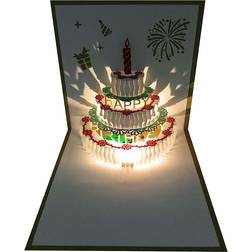 Cards & Invitations 3D Pop Up Warming LED Light Birthday Cake Card