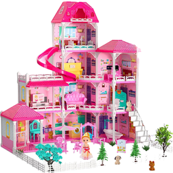 4 Stories 10 Rooms Dollhouse with 2 Princesses