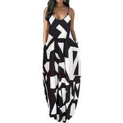 Vunahzma Womens Casual Sleeveless Plus Size Loose Long Maxi Dress - 00 Black/White