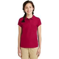 Port Authority Teen Female Regular Plain Short Sleeves Polo Red