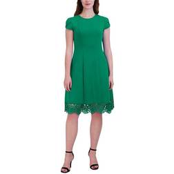 Donna Ricco Lace Trim A-Line Dress - Lucky Green