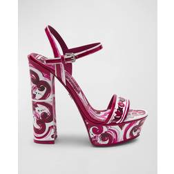 Dolce & Gabbana Printed leather platform sandals red