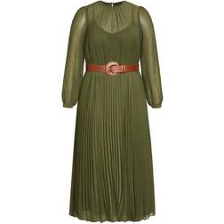 City Chic Love Pleat Dress Plus Size - Olive