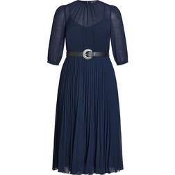 City Chic Love Pleat Dress Plus Size - Navy