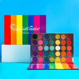Afflano Eyeshadow Palette Colorful Rainbow Matte And Shimmer Pressed Pigmented Eye Shadow Pallets Pink Red Orange Yellow Green Blue Purple 35 Color,Blendable Bright Makeup Palette For Women