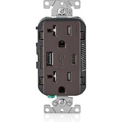 Leviton T5833-B 20-Amp Type-C USB Charger/Tamper Resistant Receptacle, Brown