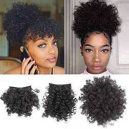 Afro Puff Drawstring Ponytail with Bangs Pineapple Updo Hair for Women,Short Kinky Curly